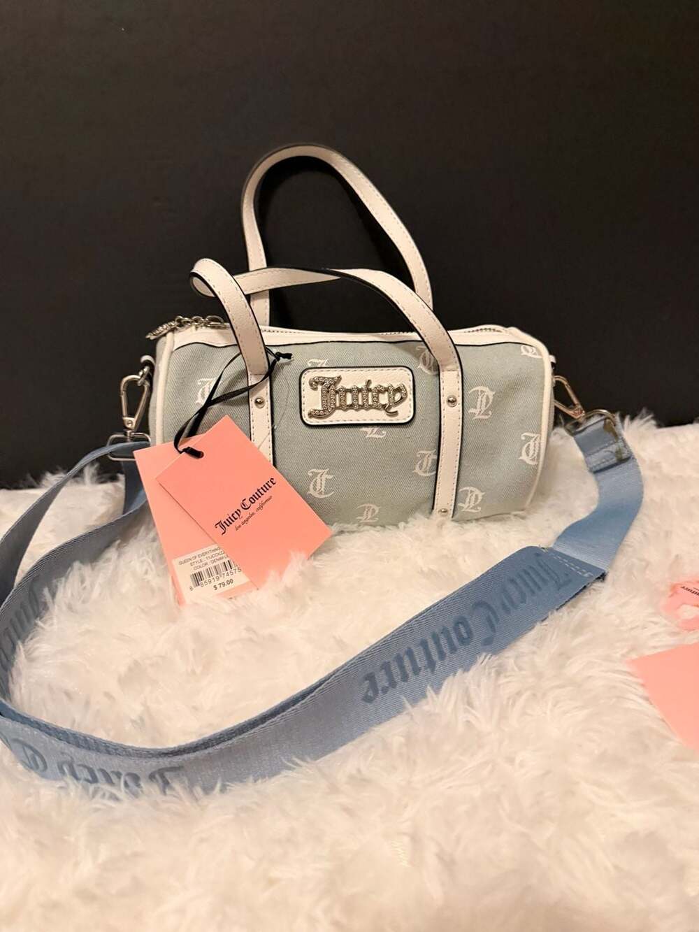 Juicy Couture Queen Of Everything Mini Barrel Bag Denim Logo